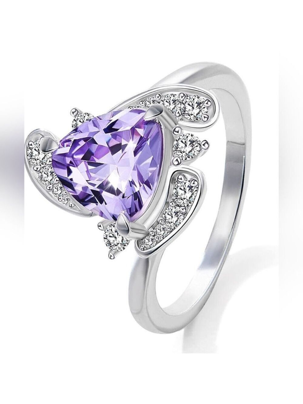 Silver Plated Triangles Purple Cubic Zirconia Romantic Ring